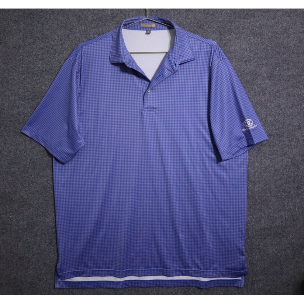 Peter Millar Shirt Men XL Blue Check‎ Summer Comfort Polo Golf Athleisure EUC